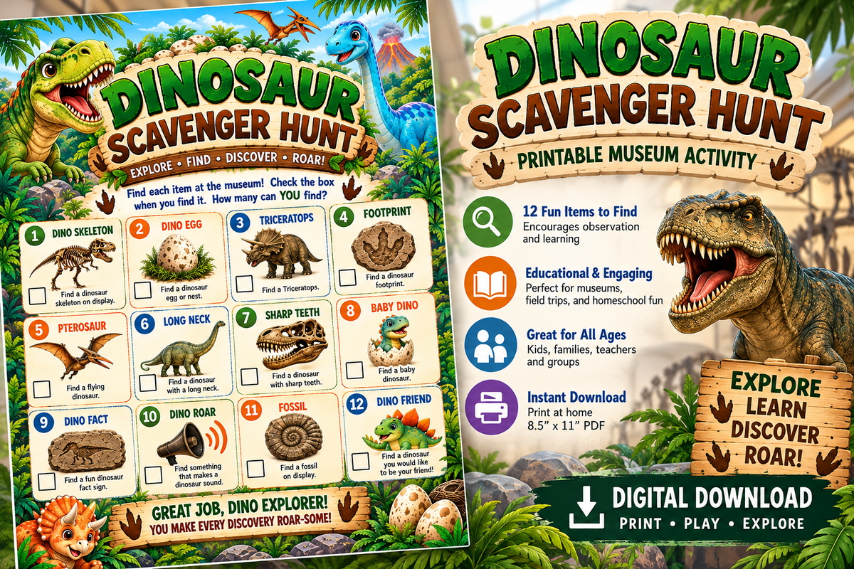 Dinosaur Adventure – Printable Museum Scavenger Hunt 🦖